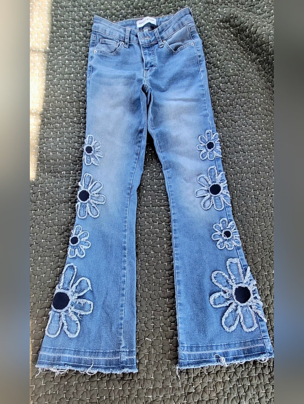 Ashley Mason Blue Floral Appliqué Wide-Leg Jeans